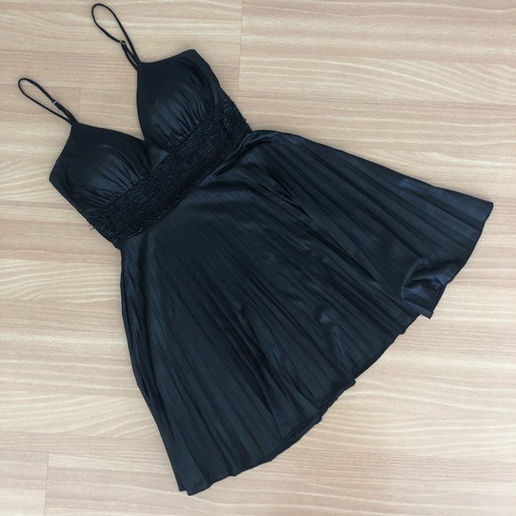 SALE!!! Black fit and flare dress. Crepe skirt Beaded band - Picture 2 of 6